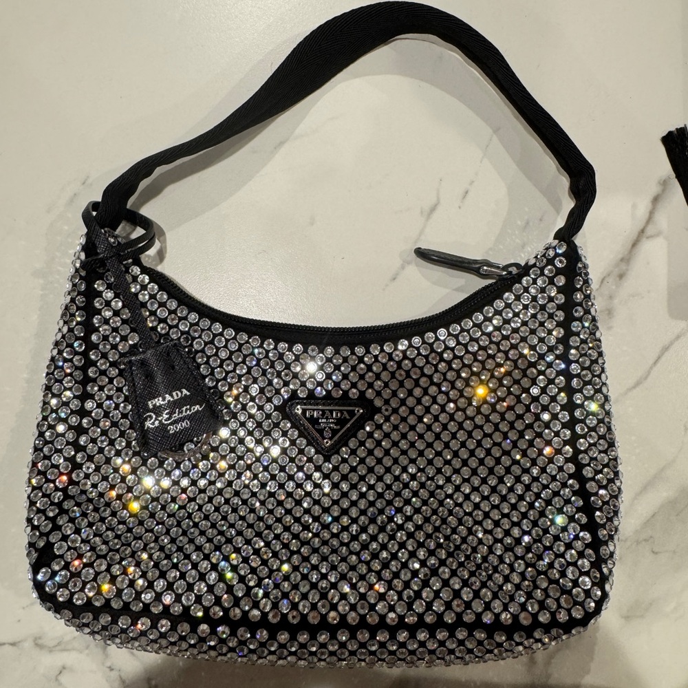 Prada Re-edition Black Crystal-Studded Shoulder Bag - Picture 2 of 11